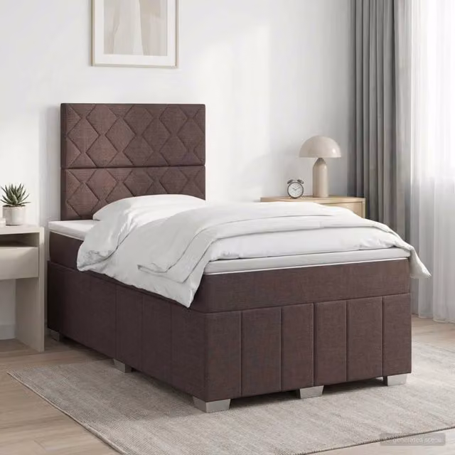 Letto box spring con materasso a molle insacchettate vidaXL in tessuto marrone e bianco L: 120 cm, P: 200 cm
