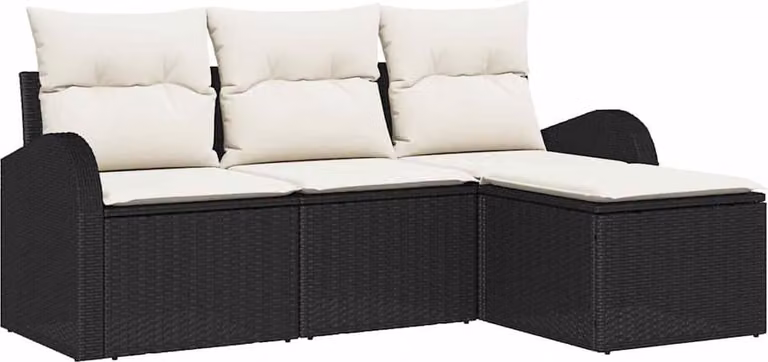 Set di divani con cuscino 4 pcs Nero e Bianco polyrattan