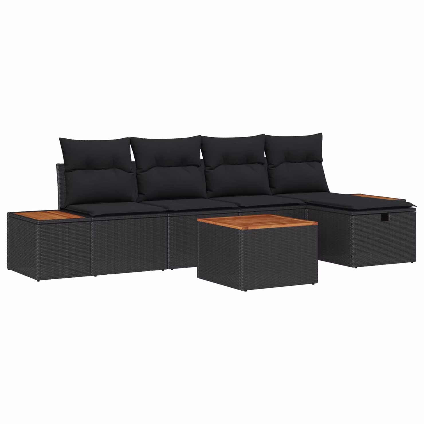 Set Divano da Giardino a L vidaXL in Polyrattan Nero con Cuscini e Tavolino da 6 Pezzi – 1
