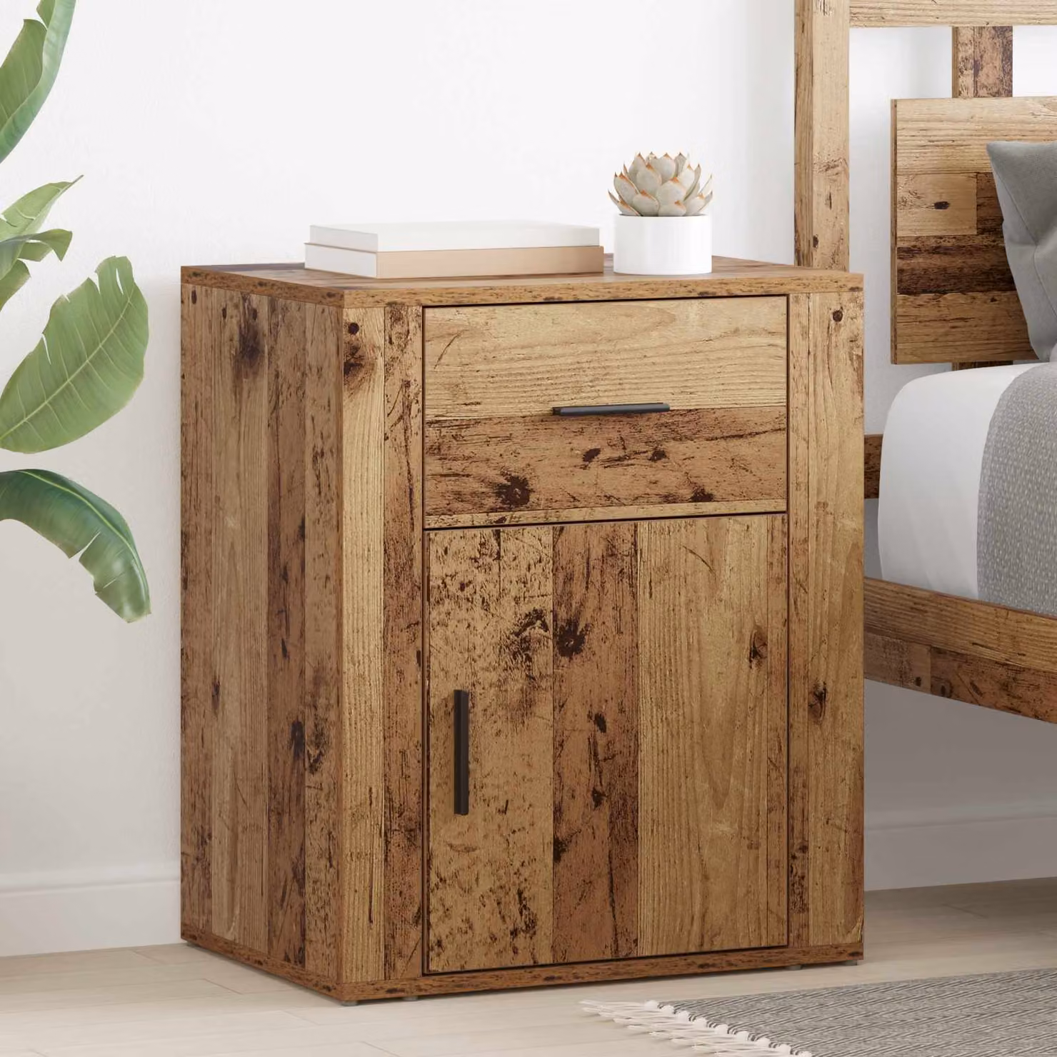 Armadio da notte vidaXL in legno effetto rustico marrone L 50 cm x P 35 cm x H 60 cm
