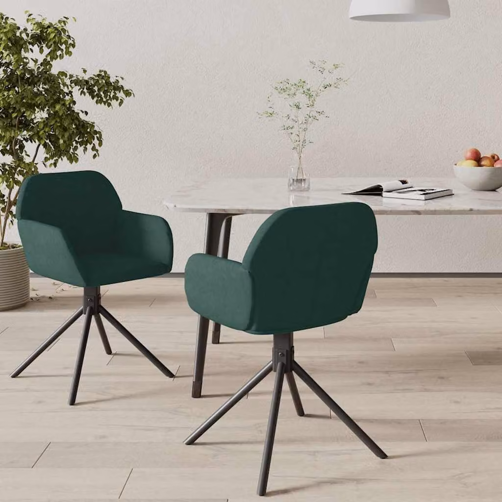 Set di 2 sedie da pranzo girevoli vidaXL in velluto verde scuro con design moderno