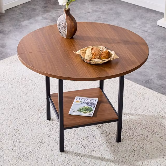 Tavolo da pranzo rotondo OKWISH in MDF e metallo, colore marrone e nero, L/P/H: 100 x 100 x 77 cm