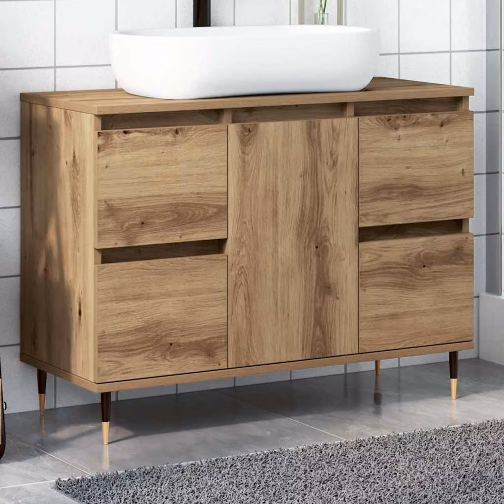 vidaXL Mobiletto da Bagno in Stile Industrial Marrone con Ante e Cassetti L: 80 cm, P: 33 cm, H: 60 cm
