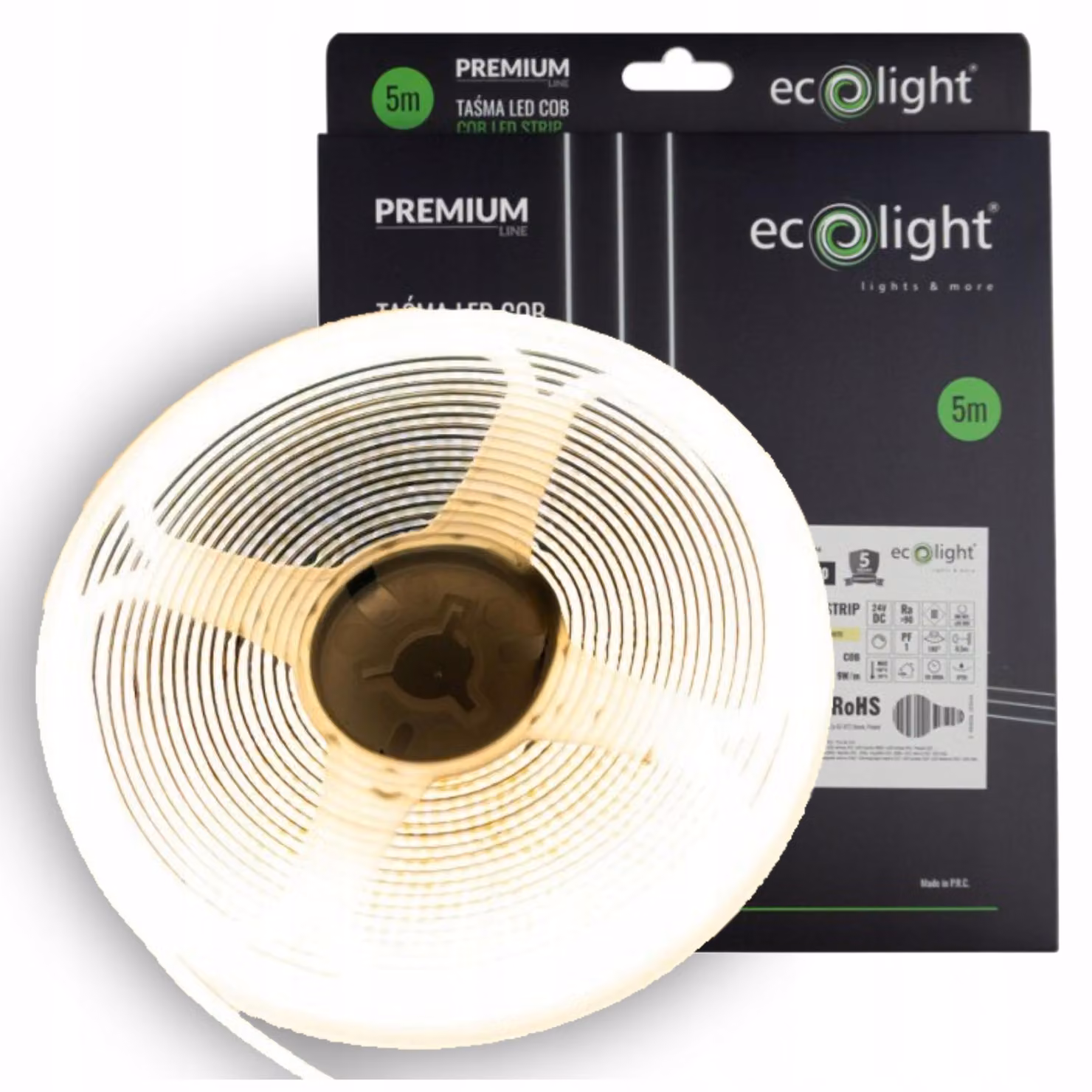 Striscia LED COB, 5 metri, 45W, luce calda uniforme, 24V, illuminazione da 3000K