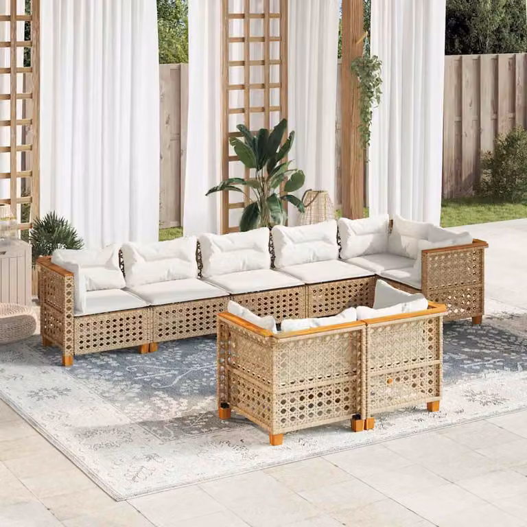 vidaXL Set Divano da Giardino 8 pz Moderno in Polyrattan e Legno di Acacia con Cuscini Beige e Rivestimenti Rimovibili