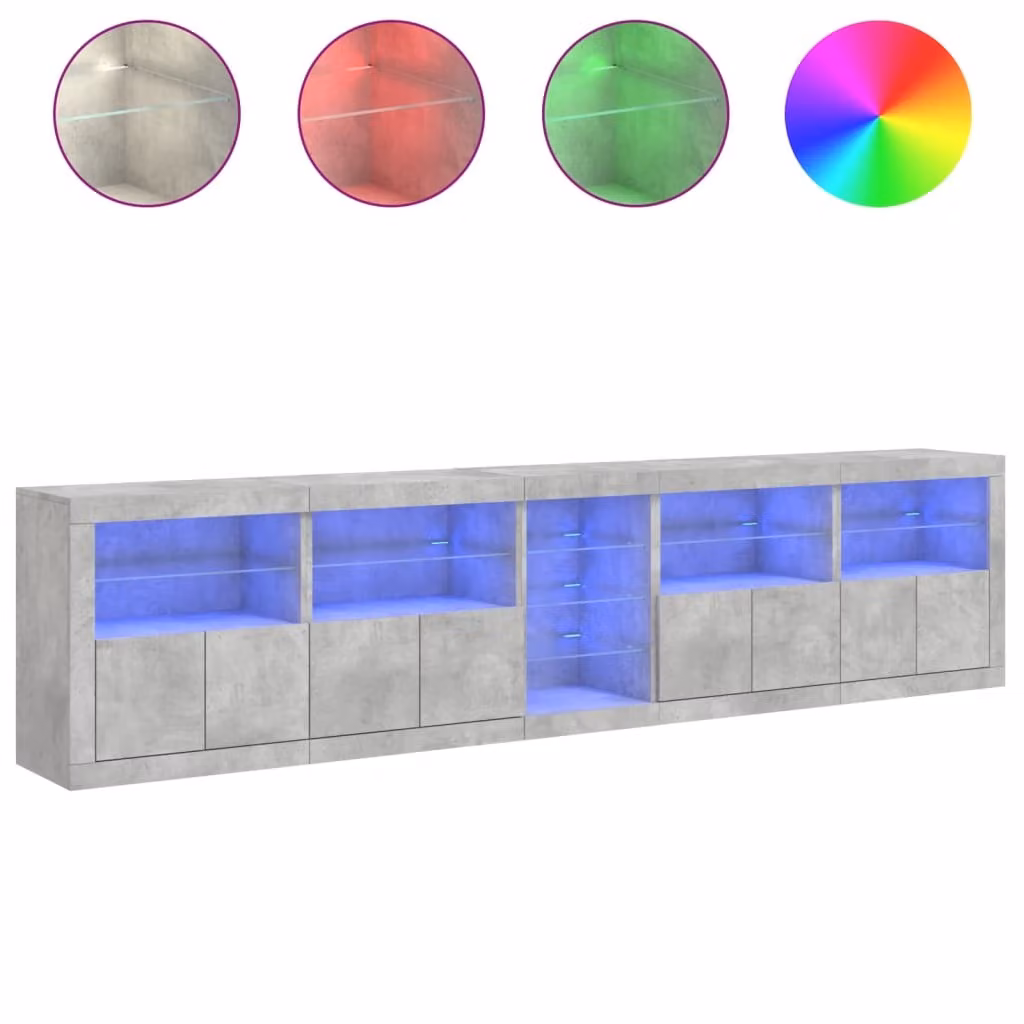 Credenza con Luci LED Grigio Cemento 283x37x67 cm