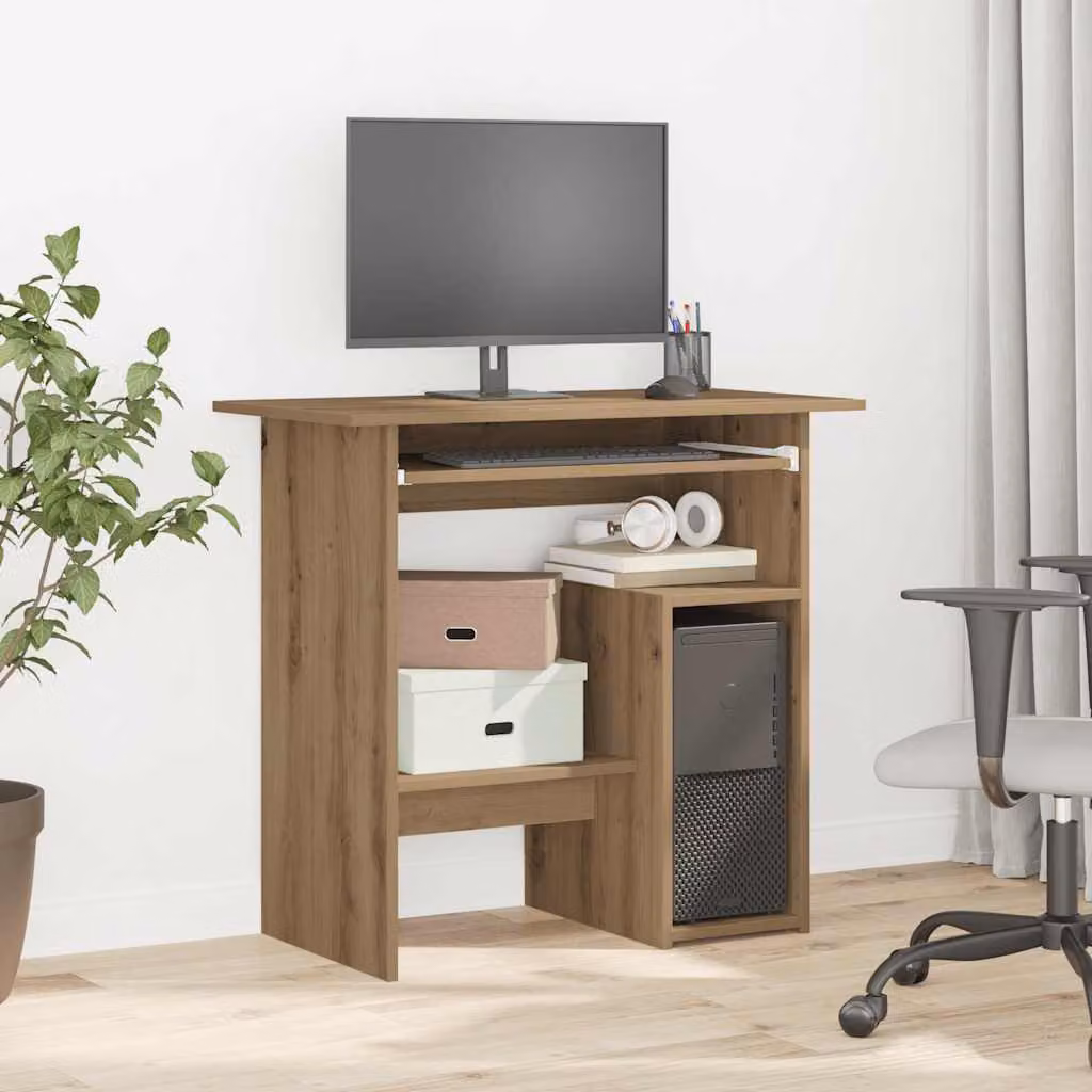 Scrivania moderna vidaXL in legno color rovere marrone L: 80 cm, P: 45 cm, H: 74 cm