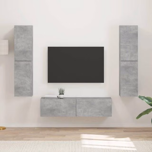 Set mobile TV 6 pz-Credenza per TV Grigio cemento Legno multistrato 424458