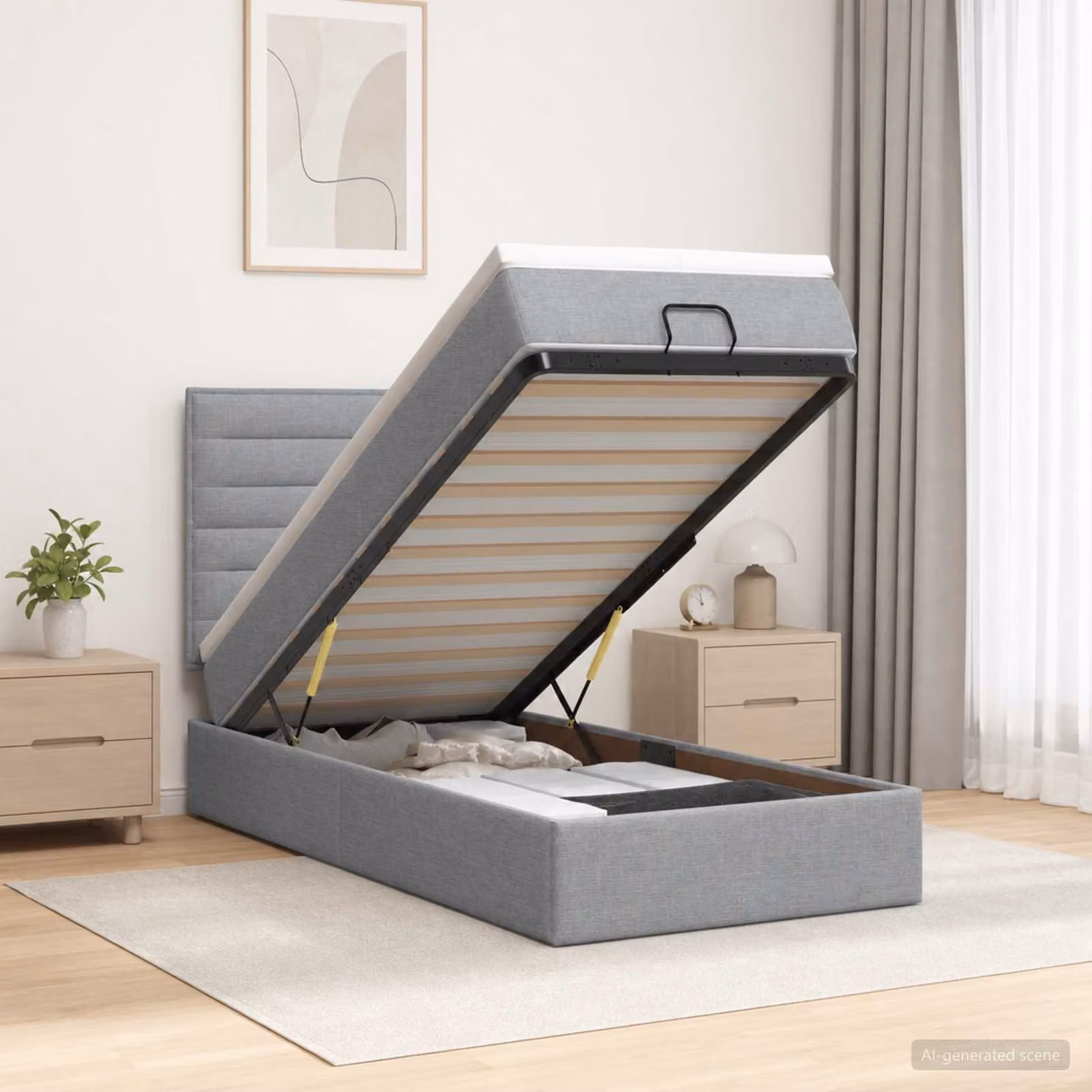 Letto ottomano con materasso vidaXL in tessuto Grigio Chiaro L/P/H: 200 x 100 x 48 cm