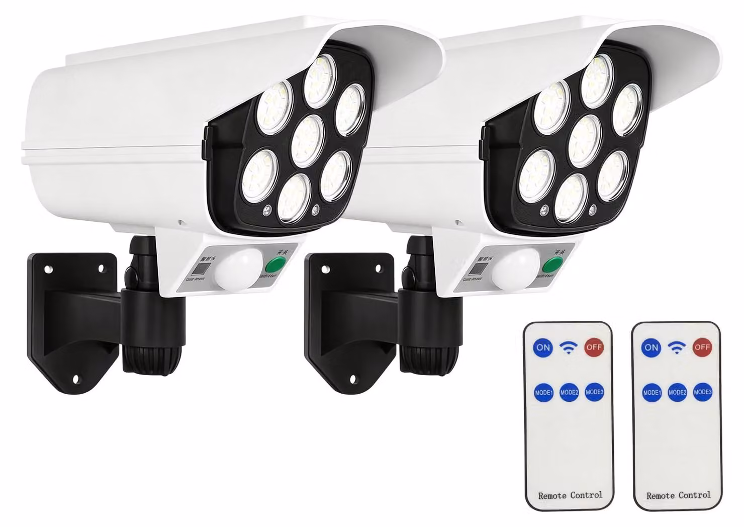 4 telecamere finte a energia solare: telecamere finte alimentate a energia solare con luce LED lampeggiante