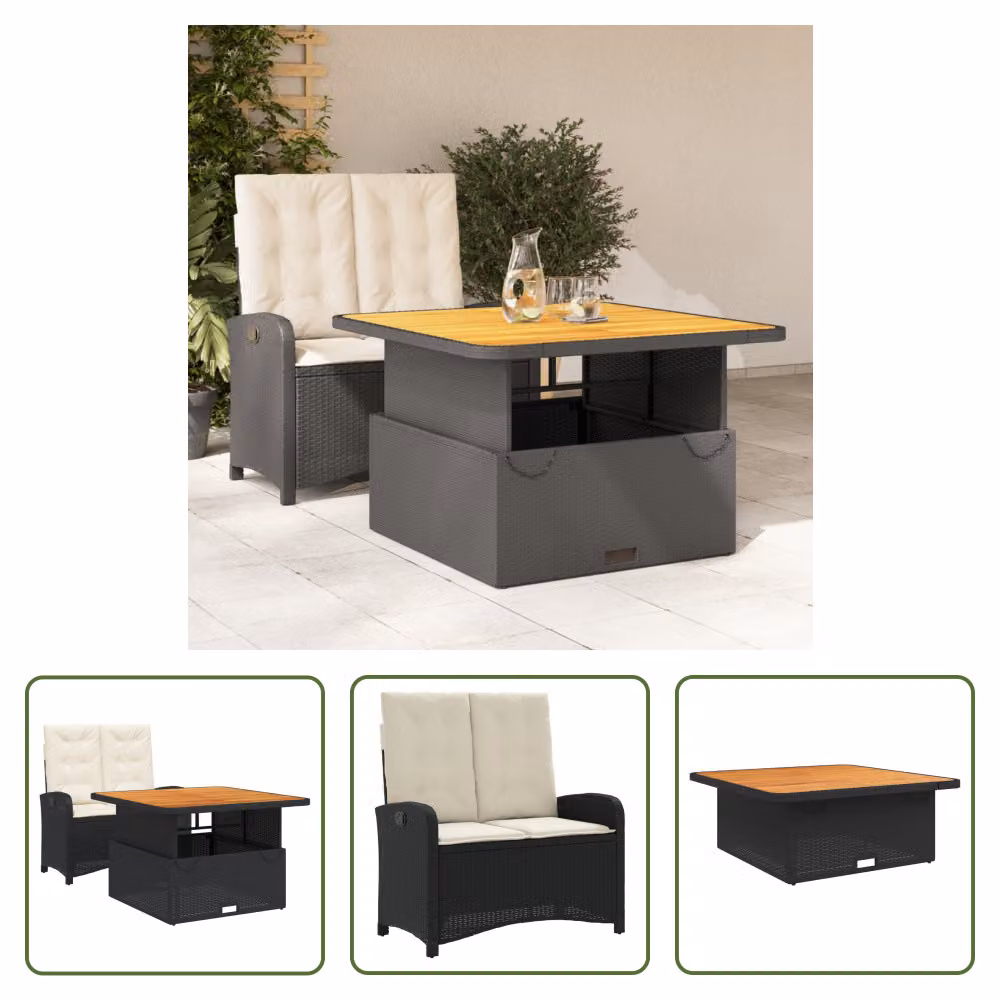 The Living Store Set da pranzo da giardino a 2 pezzi con cuscini in poly rattan nero