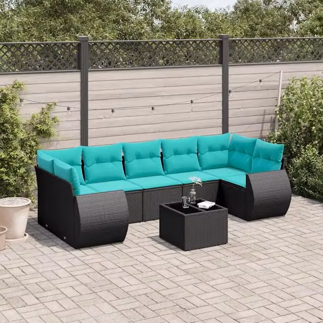 Set Divani da Giardino 8 pz con Cuscini Nero in Polyrattan 3221136