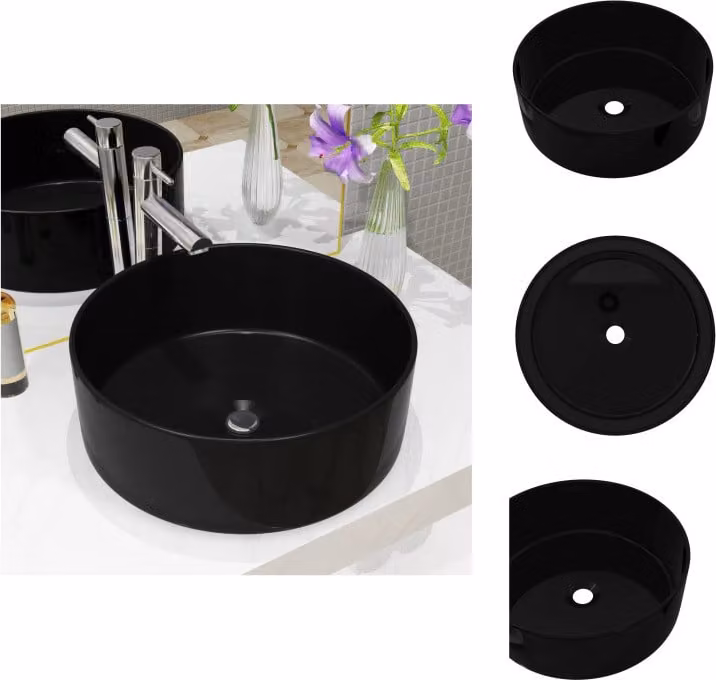 vidaXL Lavabo in Vetroceramica rotondo nero 40 x 15 cm - Lavabo da bagno