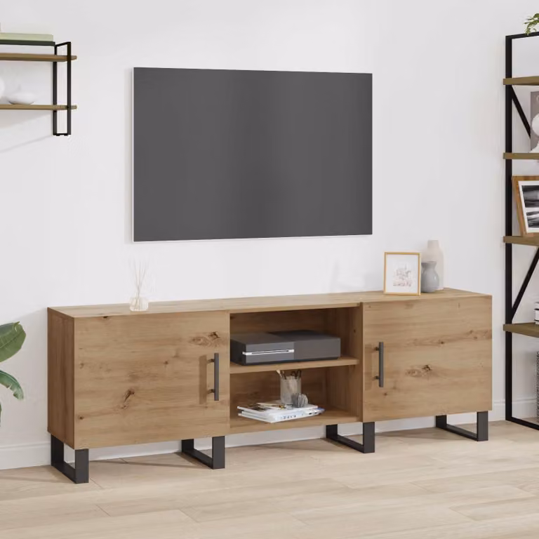 Mobile TV vidaXL in rovere artigianale e metallo, colore marrone, L 150 x P 30 x H 50 cm