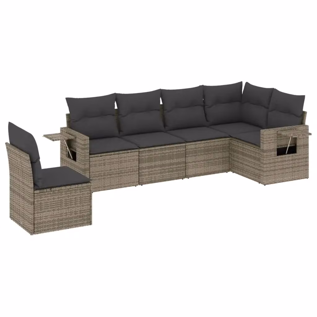 vidaXL Set Divano da Giardino a L 6 pz Grigio con Cuscini e Tavolino in Polyrattan e Metallo – 2