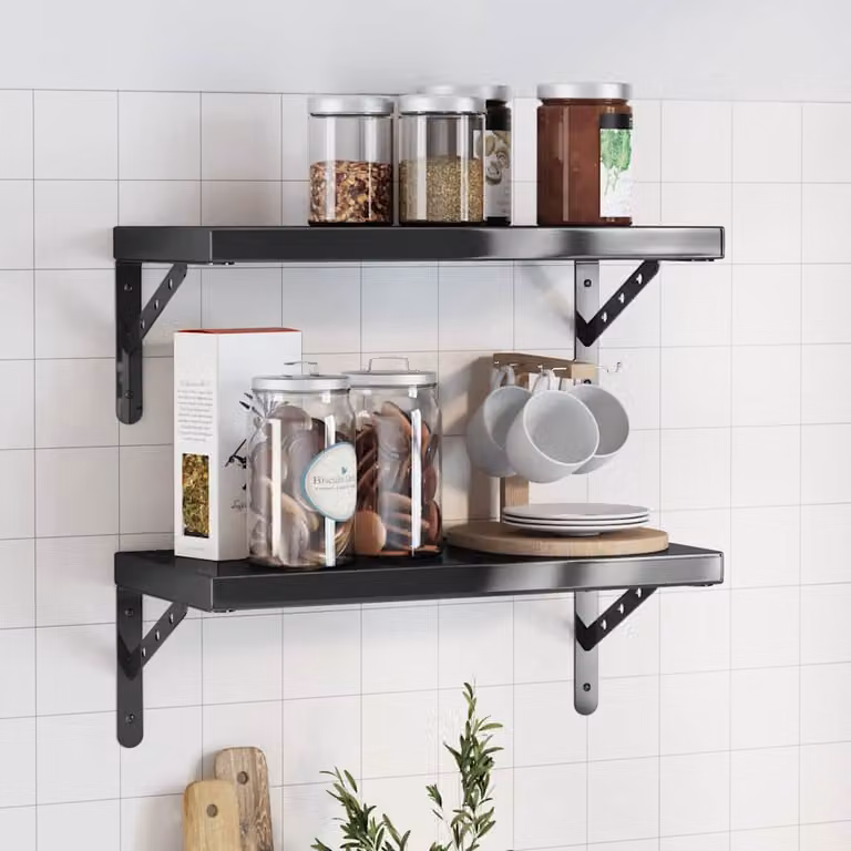 Set di 2 mensole a muro vidaXL in metallo nero opaco, L 50 cm x P 23,5 cm