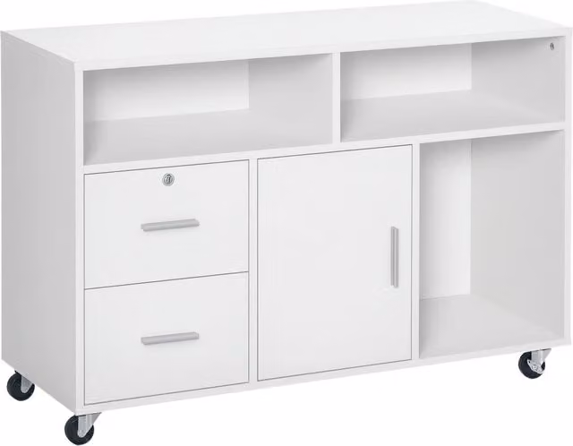 Scrivania Minimal con Cassetti e Ripiani Bianca L: 100 cm, P: 35 cm, H: 65 cm