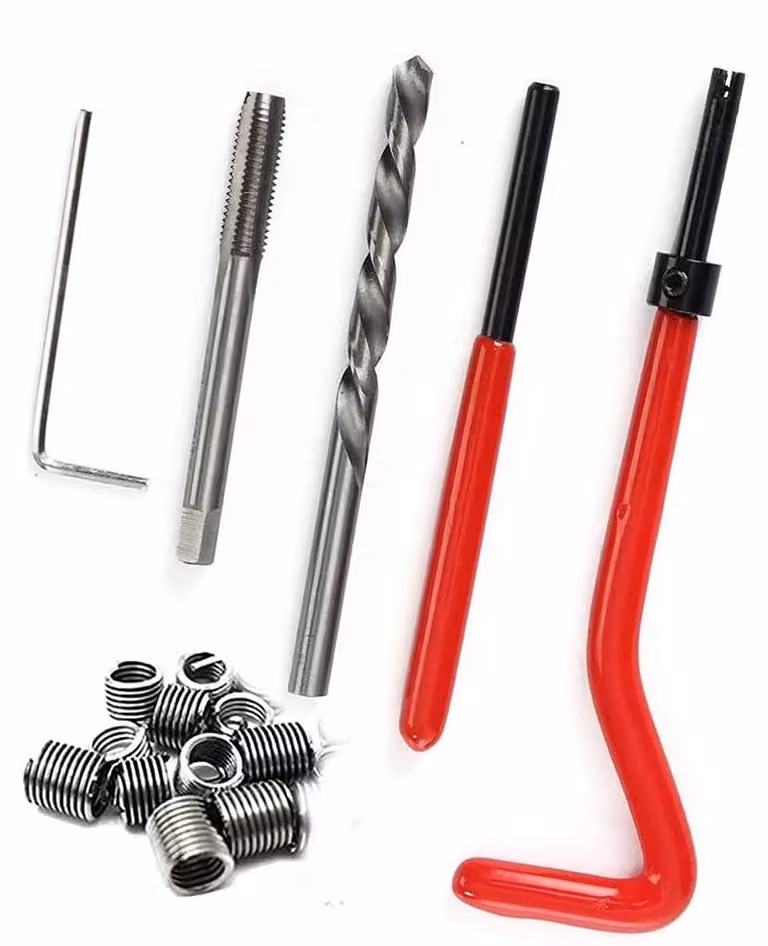 Omgoods - Kit di riparazione Helicoil, 15 pezzi - M9 x 1.25 - Maschio filettatore - Inserti filettati - Trapano con punta affilata - Materiale resistente - Kit di riparazione filettature