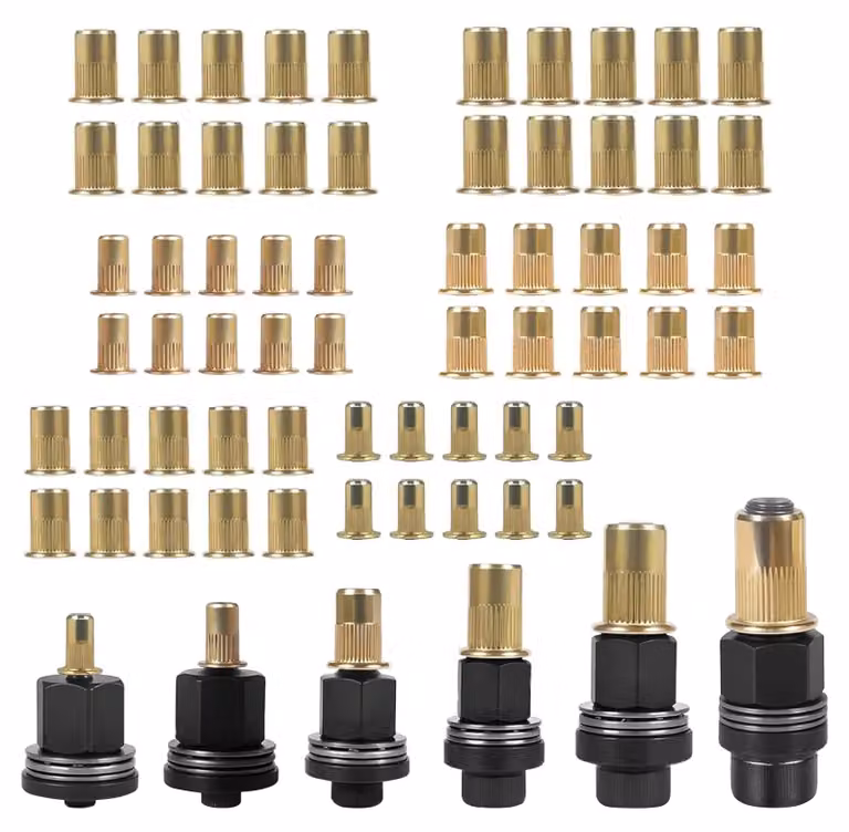 Set di 6 strumenti per l'inserimento di dadi ribaltabili, completo di 60 dadi