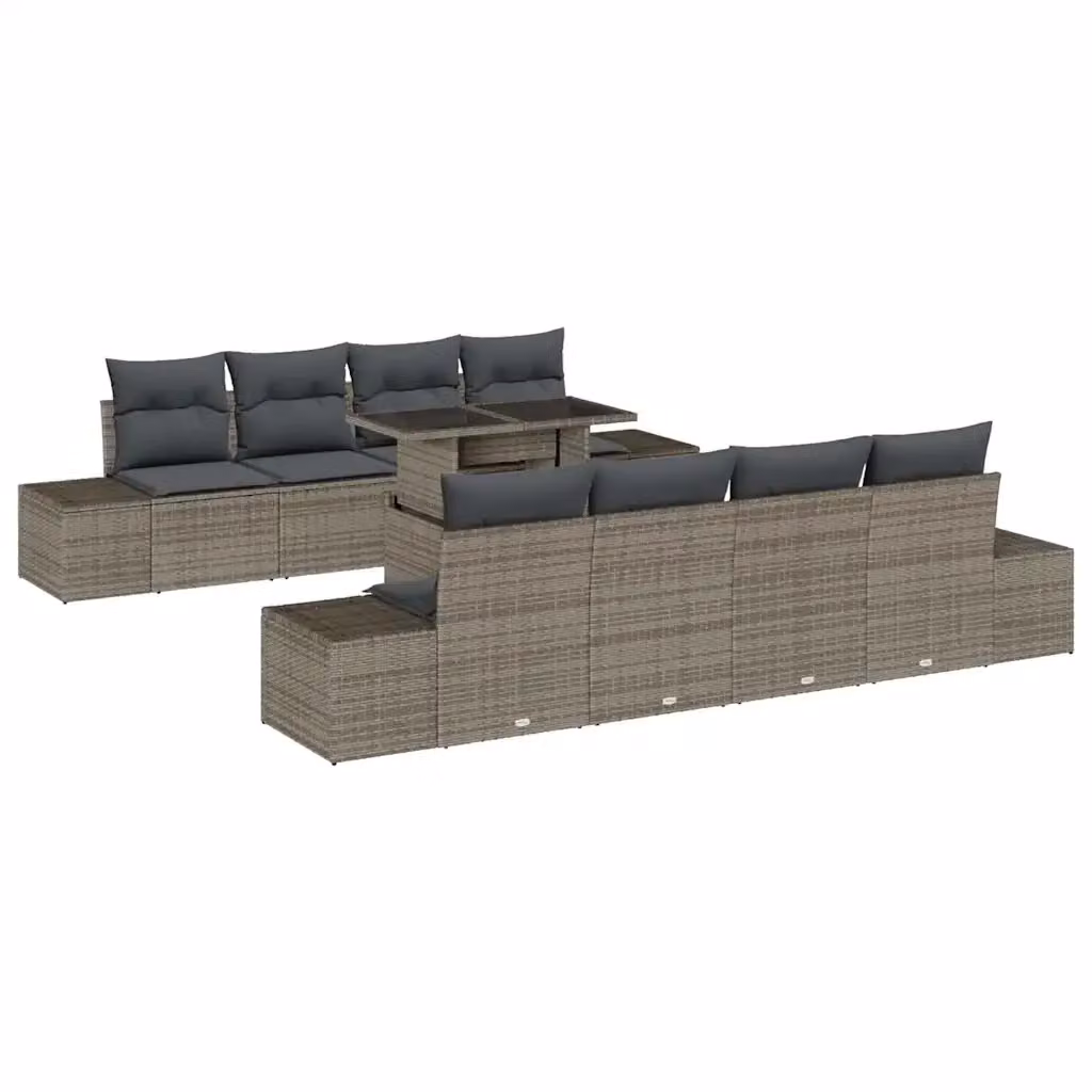 Set Divano da Giardino a Forma a U vidaXL in Polyrattan Grigio con Tavolino e Cuscini – 2