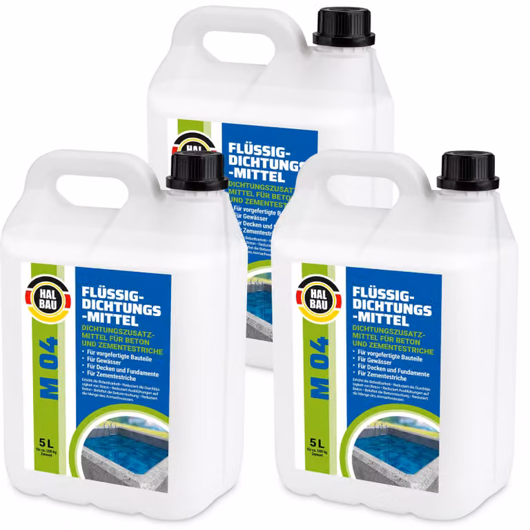 Plastificante Impermeabilizzante Sigillante liquido per calcestruzzo 15 L Massetto cementizio Additivo per malta HALBAU M04