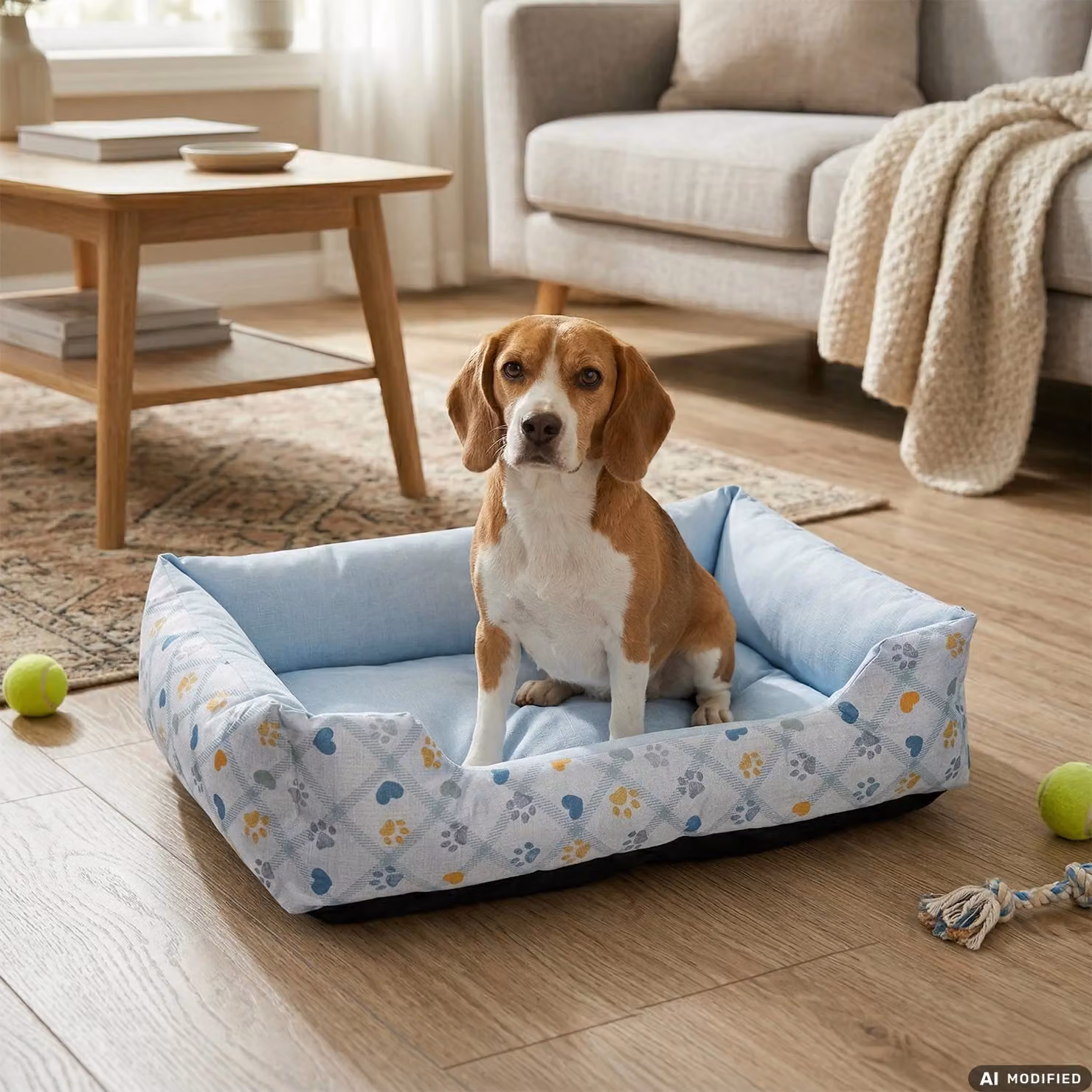 Pet Sitter Cuccia Rettangolare per Cani e Gatti in Tessuto Blu con Fondo Antiscivolo e Bordo Rialzato L 70 cm x P 55 cm – 2