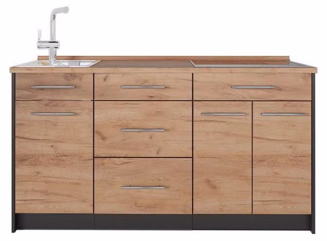 Cucine componibili piccole Vicco Fame-Line Rovere dorato/Antracite 150 cm, PL Rovere, Model 65384