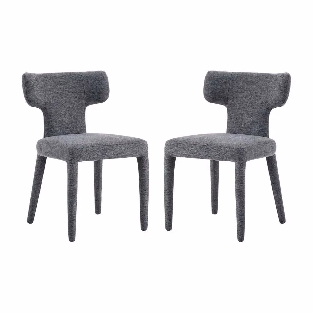 Set di 2 sedie da pranzo moderne Minimal con schienale a T, seduta imbottita in tessuto grigio e gambe in metallo per sala da pranzo o soggiorno – 2