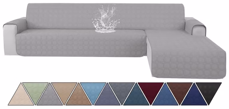 Copertura per divano angolare a 2 posti, color grigio chiaro, impermeabile