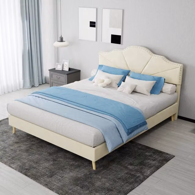 letto morbido moderno in tessuto e metallo beige 140 x 200 cm
