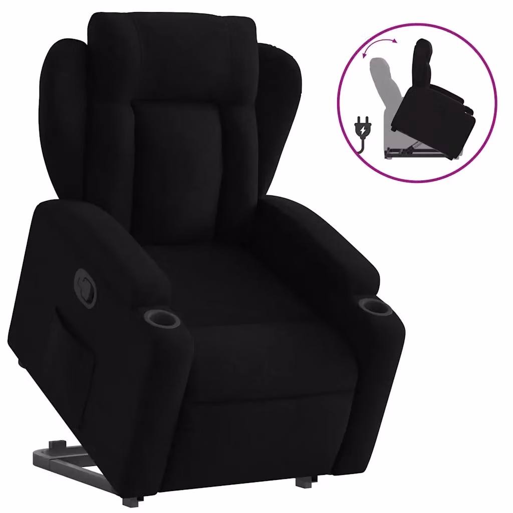 Poltrona Alzapersona Reclinabile vidaXL Nera in Tessuto con Assistenza Elettrica e Braccioli – 2