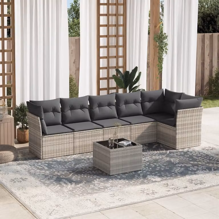 Maison Exclusive - Set da giardino 7 pezzi con cuscini Grigio chiaro Polyrattan