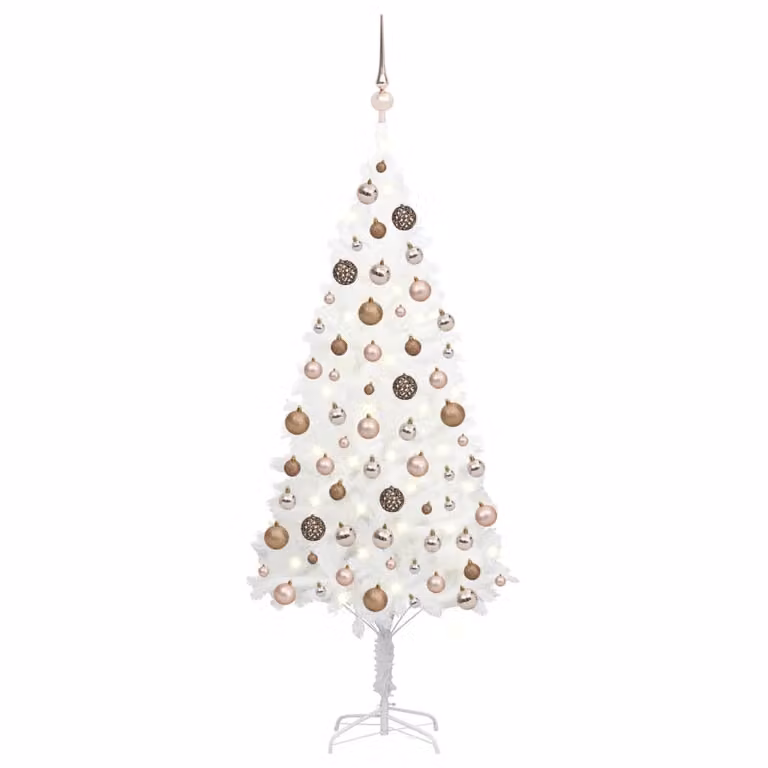 The Living Store Albero di Natale artificiale con luci e palline bianco 150 cm