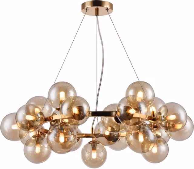 Lampada pendente moderna Dallas GIORDANOSHOP in metallo oro e vetro ambra – 1