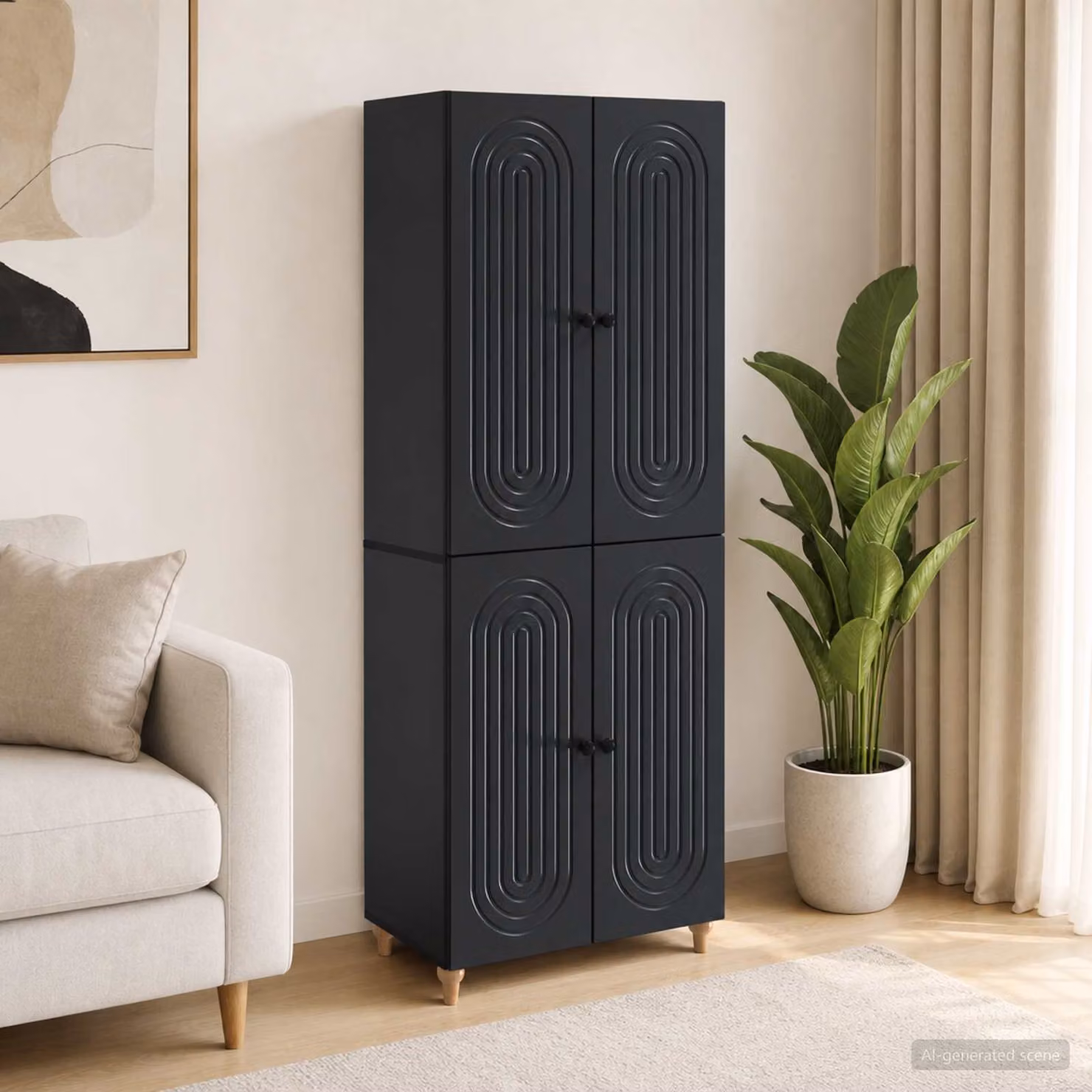 Set di 2 armadi moderni vidaXL in legno MDF nero con ante a battente e ripiani interni per camera da letto o soggiorno L/P/H: 90,0 x 34,5 x 66,0 cm