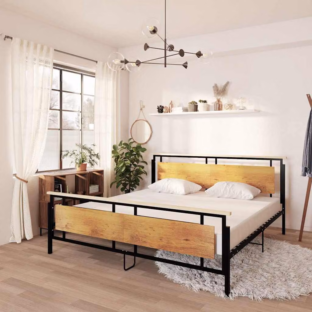 vidaXL Giroletto in Metallo e Legno con Doghe Fisse, Colore Nero e Marrone, L/P: 200 x 200 cm