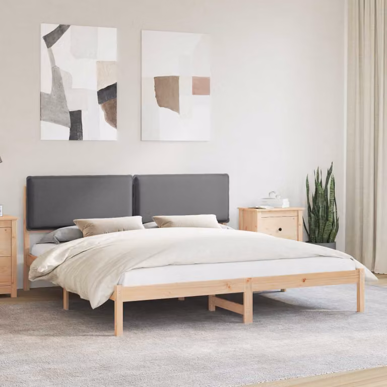 Letto moderno vidaXL con testiera rivestita in tessuto e struttura in legno di pino, Grigio, 200 x 200 cm