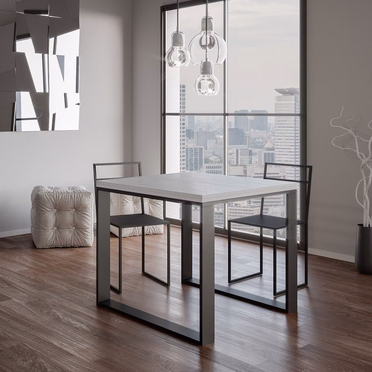 ITAMOBY - Tavolo apribile 90/180x90 cm Tecno Libra bianco frassino telaio antracite