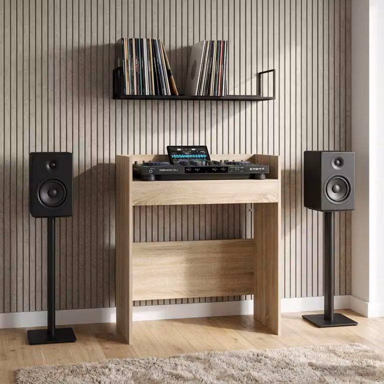 vidaXL Tavolo DJ moderno in legno Rovere Sonoma, L 102 x P 45 x H 102 cm