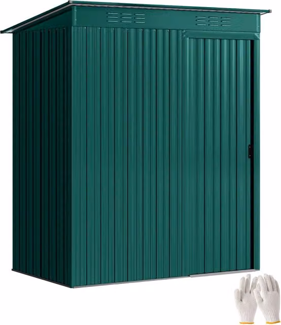 Casetta da Giardino in Metallo con Prese d'Aria e Porta Scorrevole, L: 159 cm, P: 106 cm, H: 181 cm, Verde
