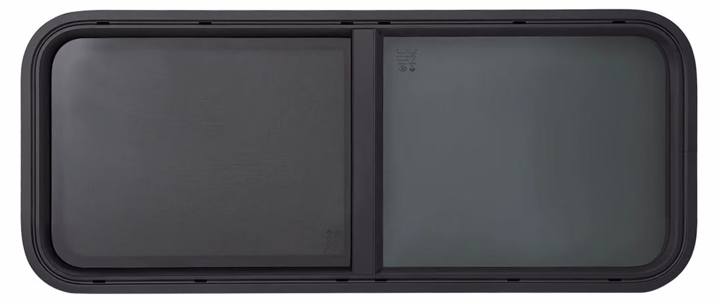 Finestre laterali per camper, realizzate in vetro di sicurezza oscurato, con sistema di chiusura integrato, dimensioni 1000x400 mm