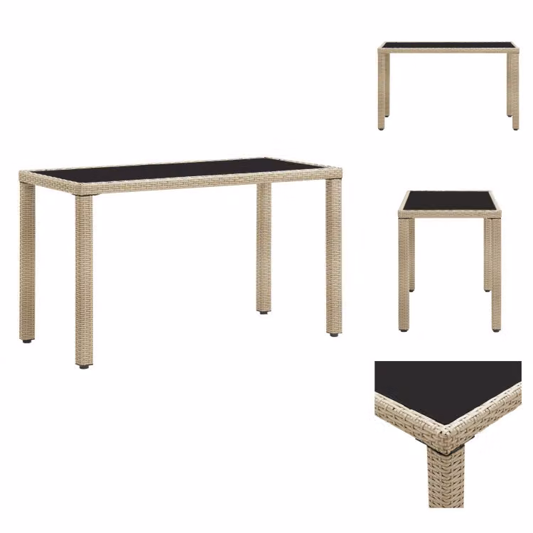 vidaXL Tavolo da giardino Beige 123 x 60 x 74 cm Poly Rattan - Tavoli da giardino