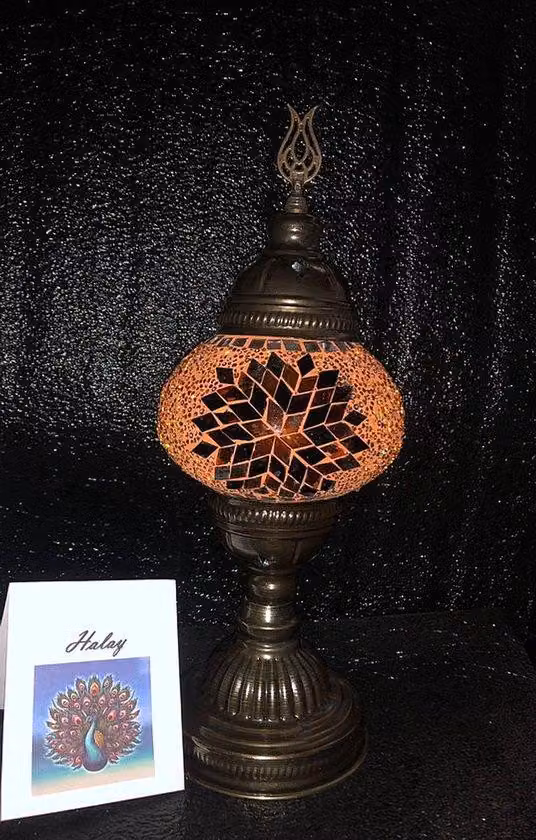 Lampada mosaico turca fatta a mano in marrone-giallo – Lampada da tavolo orientale, lampada da comodino, 100% unica e sicura