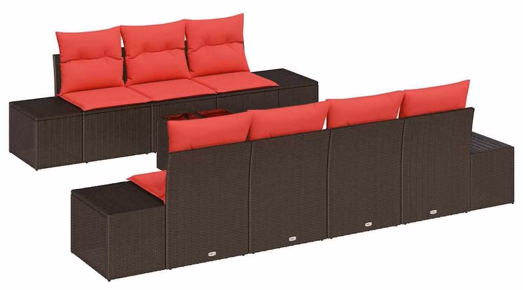 Set Divano da Giardino con cuscino 8 pcs Marrone polyrattan