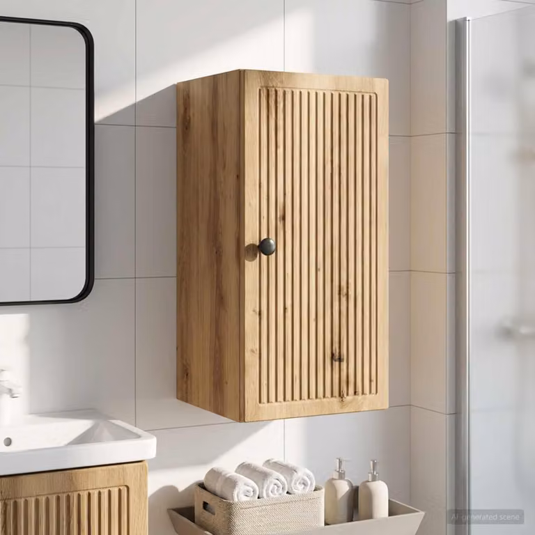 Armadio da bagno a muro vidaXL in rovere moderno con ante a battente e ripiani interni, L: 30 cm, P: 31 cm, H: 59 cm