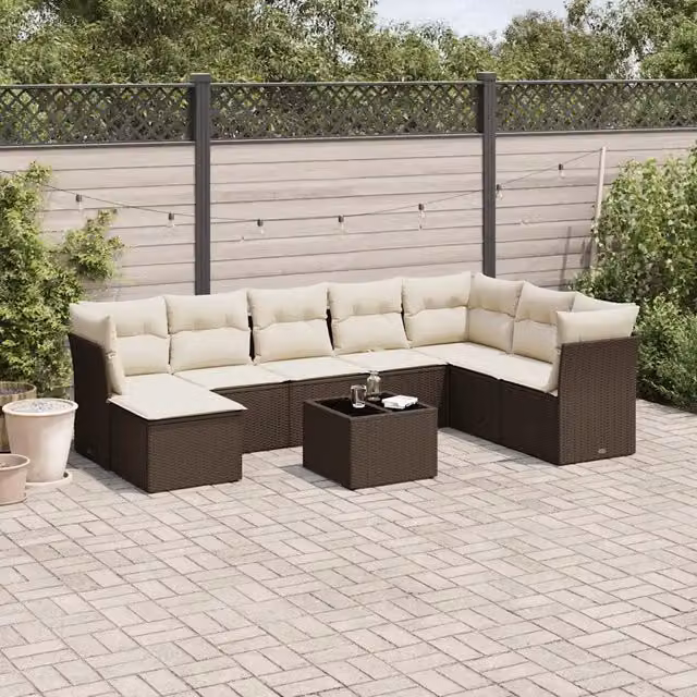 Set Divani da Giardino 9pz con Cuscini Marrone in Polyrattan 3218063