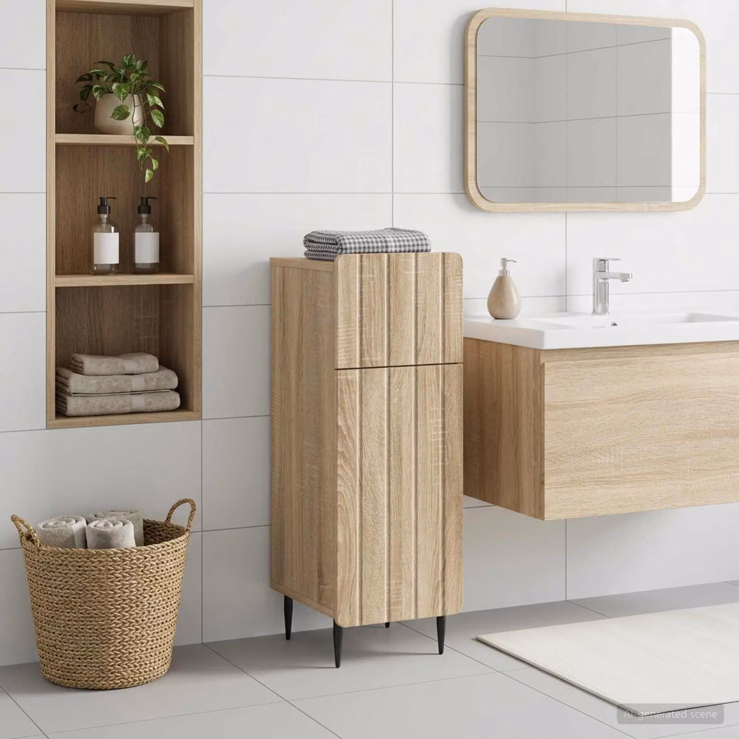 Mobiletto da bagno moderno vidaXL ZWOLLE in Rovere Sonoma, colore marrone, L/P/H: 30 x 31 x 79,5 cm