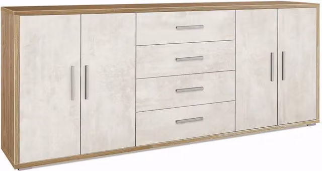 Madia credenza mobile con 4 ante e 4 cassetti 203x41x84H cm in kit di montaggio colore Noce Stelvio e Ossido bianco