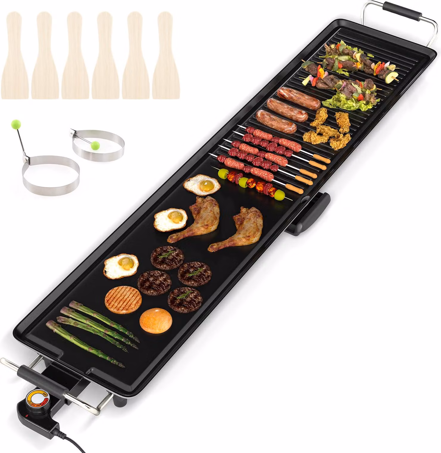 COSTWAY Griglia Teppanyaki 1800W, piastra elettrica per grigliare, griglia da tavolo antiaderente con temperatura regolabile, termostato e vassoio raccogli grasso 100cm