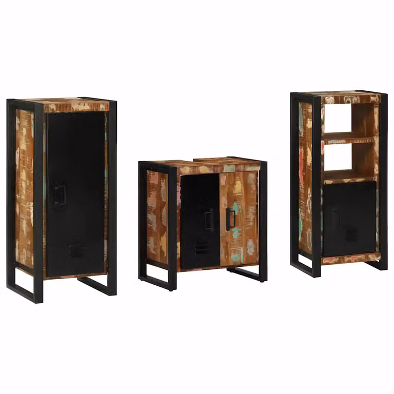 vidaXL Set di mobili da bagno sospesi 3 pz in legno e metallo multicolore e nero